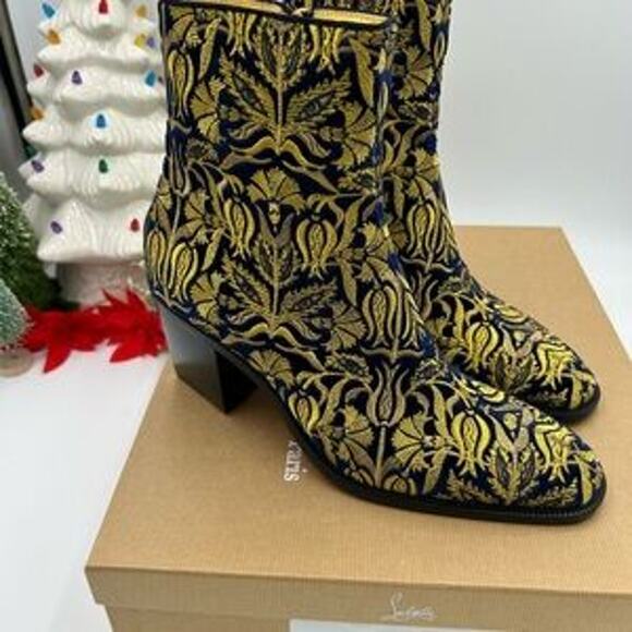 Christian Louboutin Mens LOUBI mystery OMERIC velvet with gold embroidery 42 - Picture 9 of 13